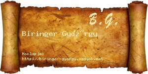 Biringer György névjegykártya